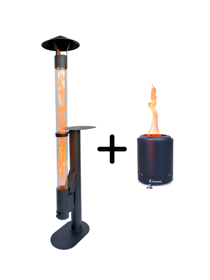 Flamesa® Lumina – Stufa a pellet da esterno con tavolo integrato